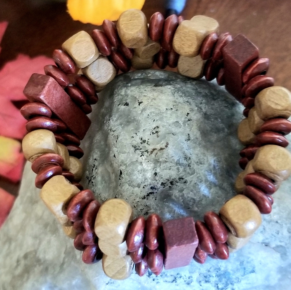 Wooden Stretch Bracelet Nature Inspired Exotic Tribal
